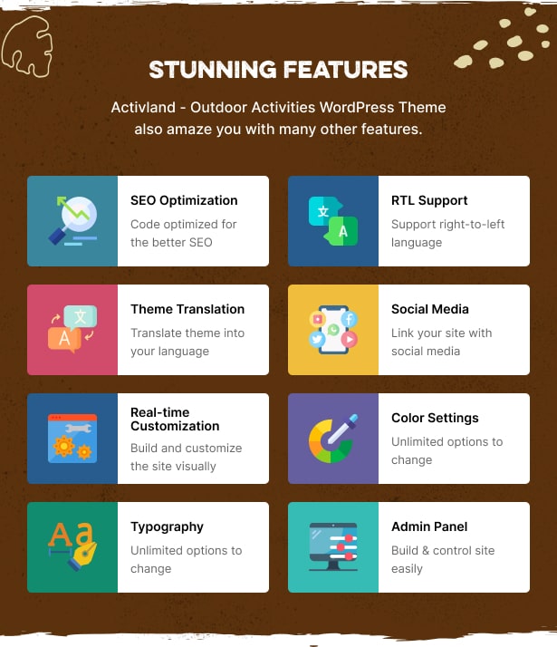 Activland - Outdoor Activities WordPress Theme - Theme Features