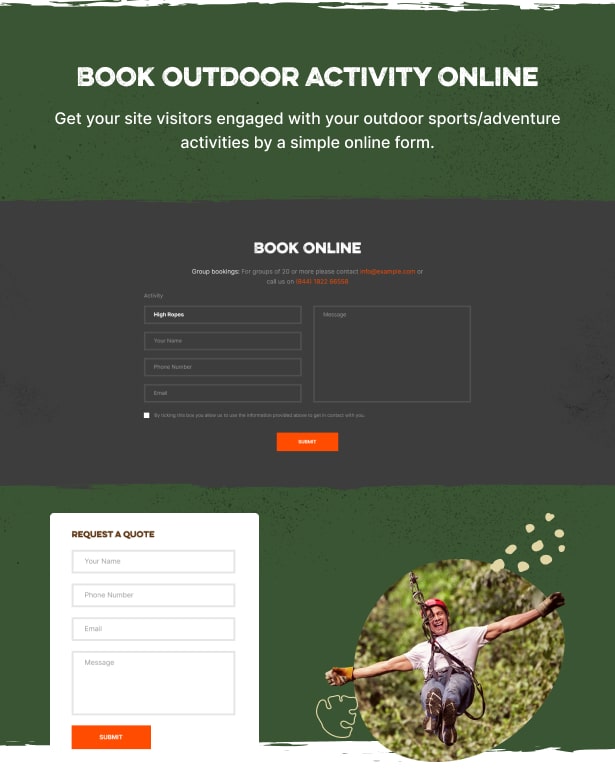 Activland - Outdoor Activities WordPress Theme - Book Outdoor Activities Online Form