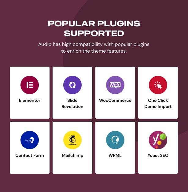 Audib - Audio Store WooCommerce Theme WordPress Plugins Compatibility