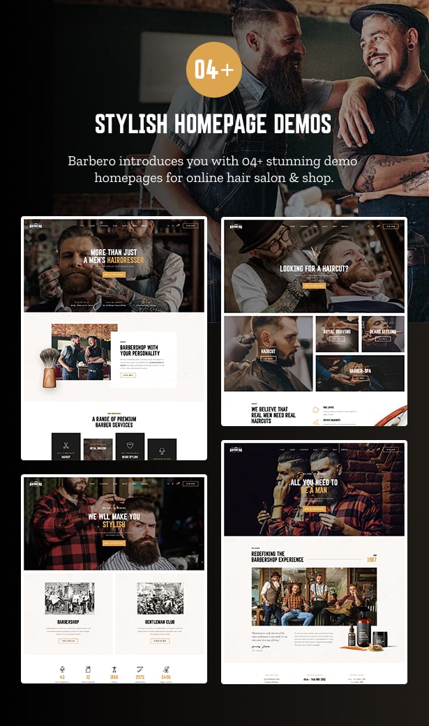 Barbero - Hair Salon & Barbershop WordPress Theme - Stylish Homepage Demos