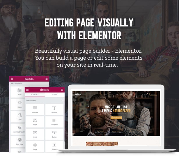 Barbero - Hair Salon & Barbershop WordPress Theme - Editing Pages Visually with Elementor
