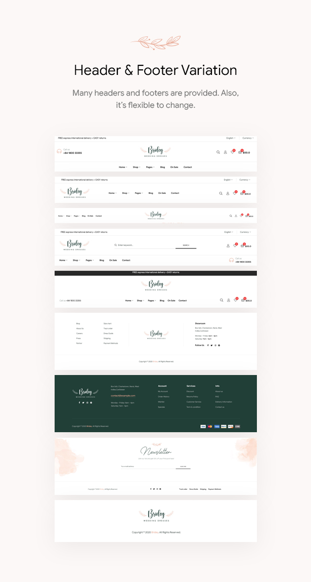 Bridey - Bridal Store WooCommerce WordPress Theme - Various Header & Footer