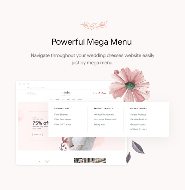 Bridey - Bridal Store WooCommerce WordPress Theme - Mega Menu