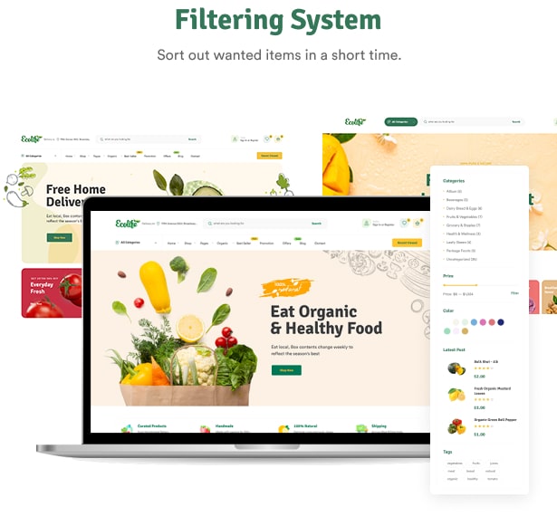 Ecolive - Organic Food WooCommerce WordPress Theme - Filtering System