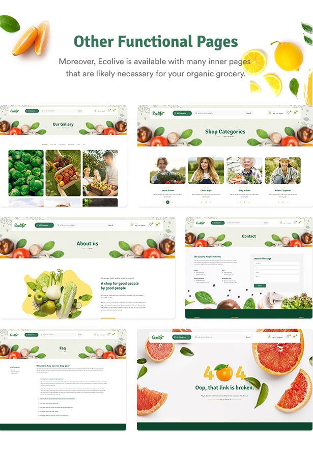 Ecolive - Organic Food WooCommerce WordPress Theme - Functional Pages