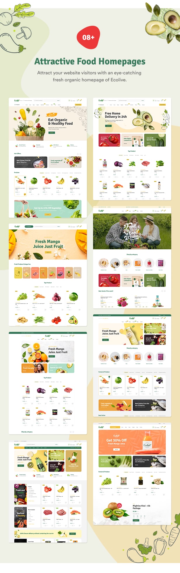 Ecolive - Organic Food WooCommerce WordPress Theme - Attractive Food Homepages