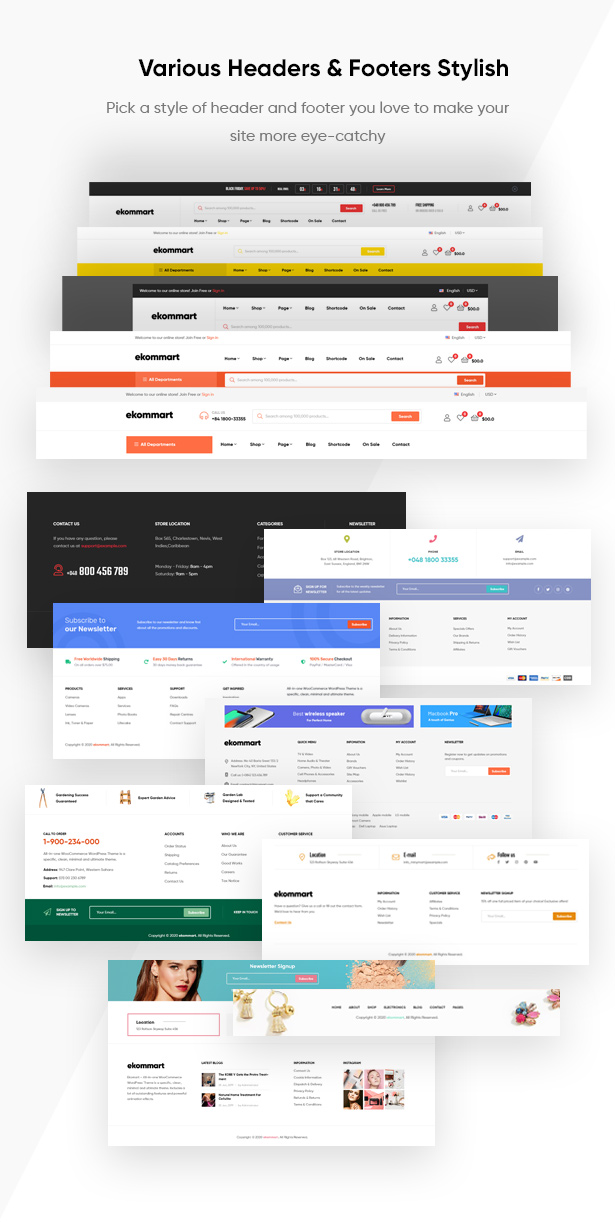 ekommart - All-in-one eCommerce WordPress Theme Header Footer