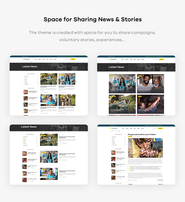 Humani - Nonprofit & Charity Blog WordPress Theme - News & Stories Layouts