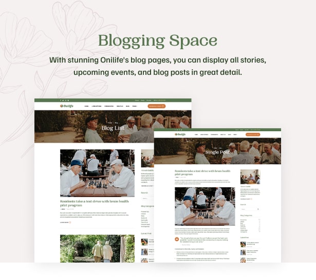 Onilife - Senior Living WordPress Theme Blog Pages