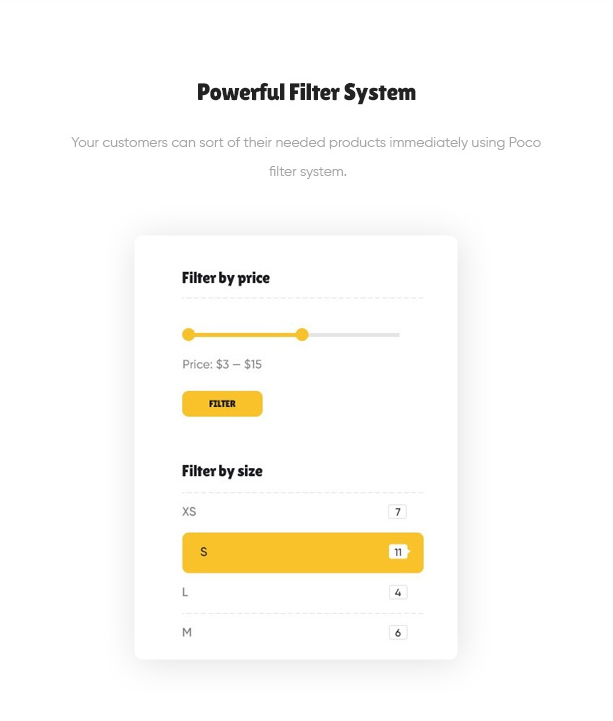 Poco - tema wordpress woocommerce para loja de alimentos - Sistema de filtragem