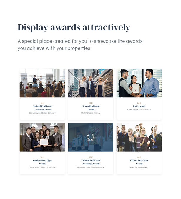Rehomes - Tema WordPress do Grupo Imobiliário - Exibir prêmios de forma atraente