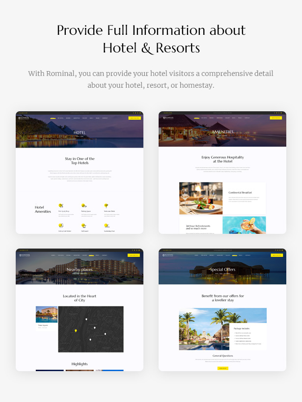 Rominal - Hotel Booking WordPress Theme - Pages to Describe Hotel & Resorts