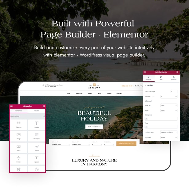 seasona - hotel resort booking wordpress theme elementor