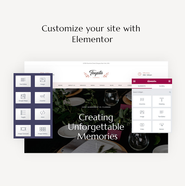 Taysta - wedding planner wordpress theme - Elementor -powerful plugin drag n drop for customization