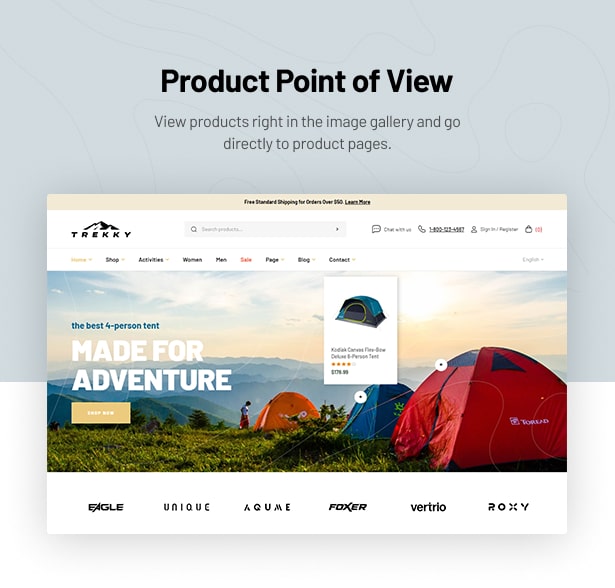 Trekky Outdoor Gear WooCommerce Theme product point of view