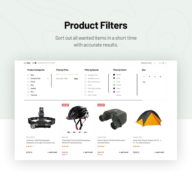 Trekky Outdoor Gear WooCommerce Theme product filters