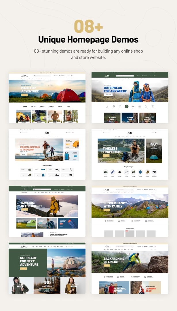 Trekky Outdoor Gear WooCommerce Theme homepages