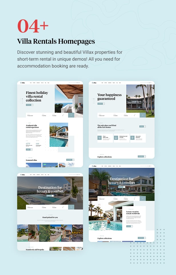 Villax - Villa & Vacation Rentals WordPress Theme - Villa Rental Homepages