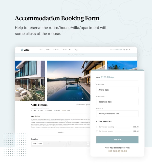Villax - Villa & Vacation Rentals WordPress Theme - Accommodation Booking Form
