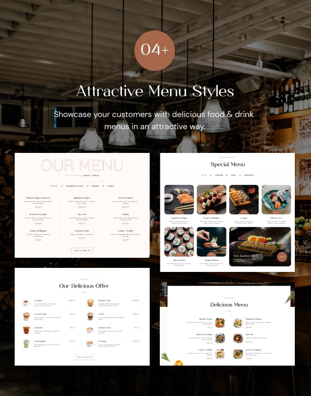 Vonaco Restaurant Coffee Shop WordPress Theme - Menu Listings