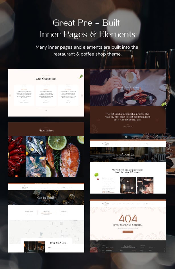 Vonaco Restaurant Coffee Shop WordPress Theme - Inner pages