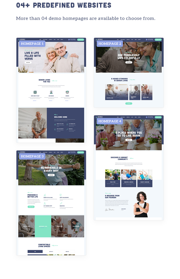 OakTrix - Senior Care WordPress Theme - Predefined Senior Care Demo Templates