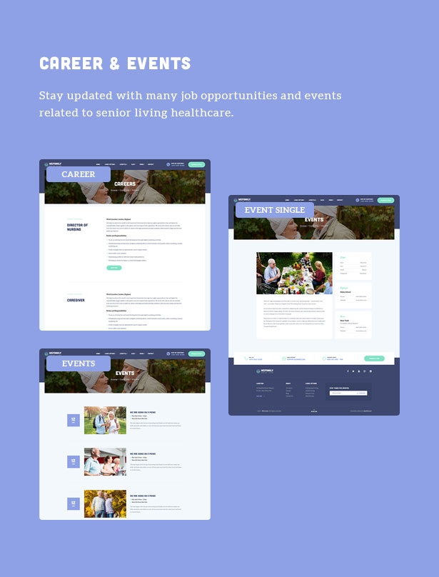 OakTrix - Senior Care WordPress Theme - Up-to-Date Career & Events Section