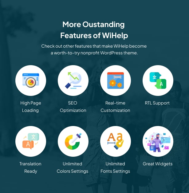 WiHelp - Nonprofit Charity WordPress Theme Features