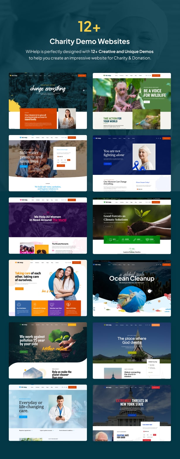 WiHelp - Nonprofit Charity WordPress Theme homepage demos