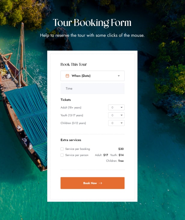 Zourney - Travel Tour Booking WordPress Theme - tour booking form