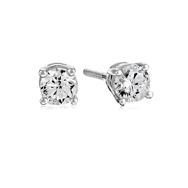 Certified 14k White Gold Diamond with Screw Back and Post Stud Earrings (J-K Color, I1-I2 Clarity)