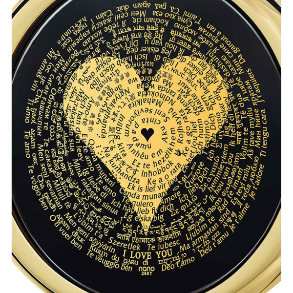 I Love You Necklace 24k Gold Inscribed in 120 Languages Including Braille and Sign Language in Miniature Text onto a Round Black Onyx Gemstone Pendant, 18" Rolo Chain - Image 2