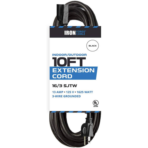 50 Ft Black Extension Cord - 16/3 Durable Electrical Cable