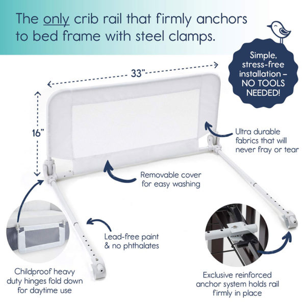hiccapop Convertible Crib Toddler Bed Rail Guard with Reinforced Anchor Safety - Image 3