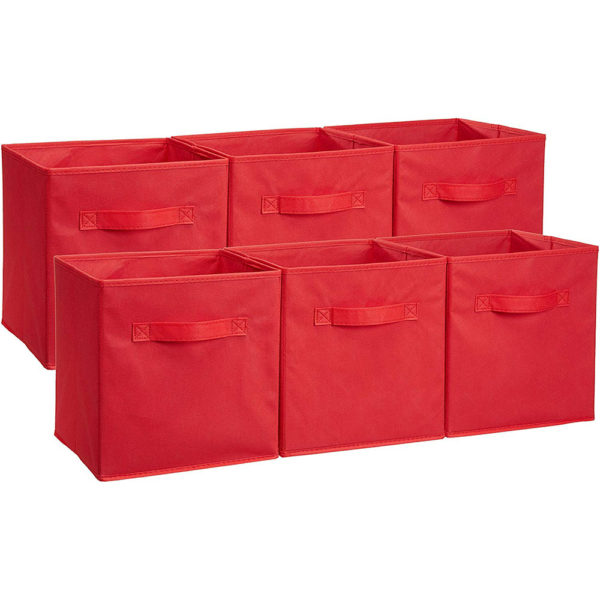AmazonBasics Foldable Storage Bins Cubes Organizer, 6-Pack, Gray