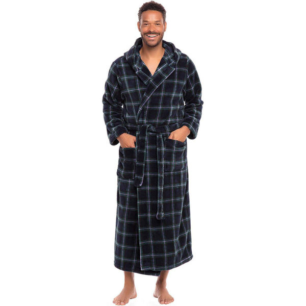 Alexander Del Rossa Men's Plush Fleece Robe with Hood, Warm Big and Tall Bathrobe