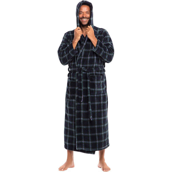 Alexander Del Rossa Men's Plush Fleece Robe with Hood, Warm Big and Tall Bathrobe - Image 3