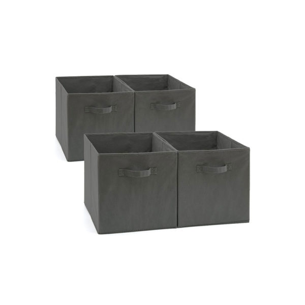 EZOWare Set of 4 Foldable Fabric Basket Bin, Collapsible Storage Cube Boxes for Nursery Toys (13 x 15 x 13 inches) (White)