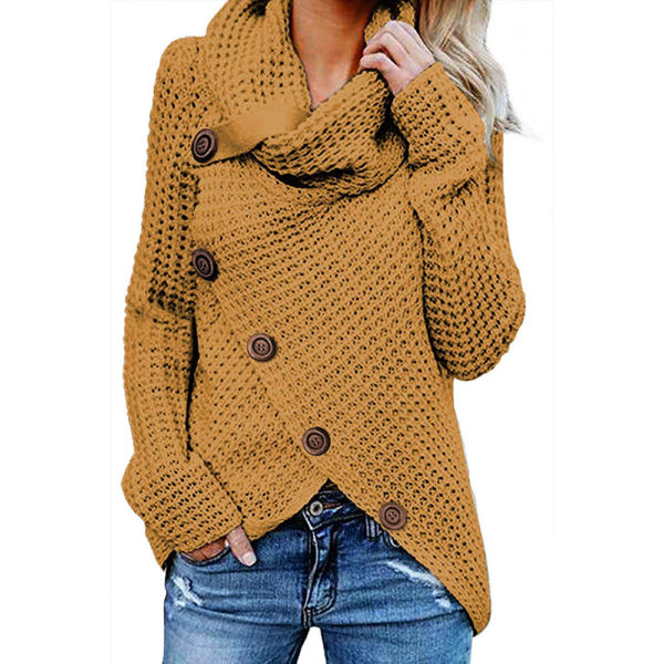 Asvivid Women's Chunky Button Turtle Cowl Neck Asymmetric Hem Wrap Pullover Sweater