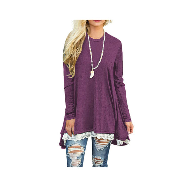 WEKILI Women's Tops Long Sleeve Lace Scoop Neck A-line Tunic Blouse