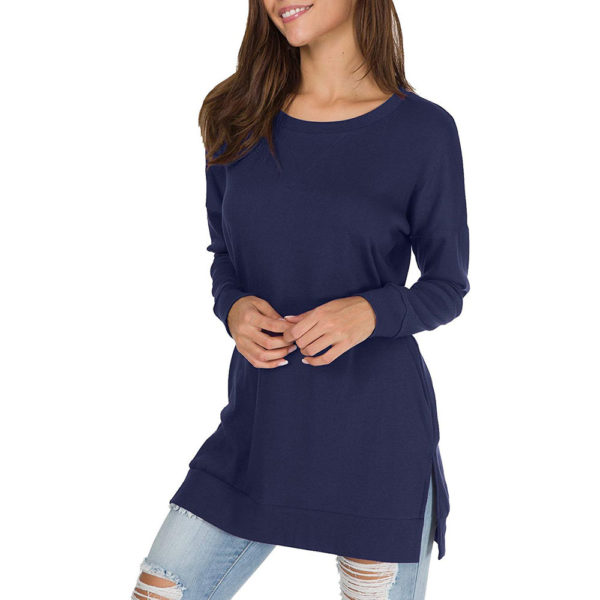 levaca Women's Fall Long Sleeve Side Split Loose Casual Pullover Tunic Tops - Image 3