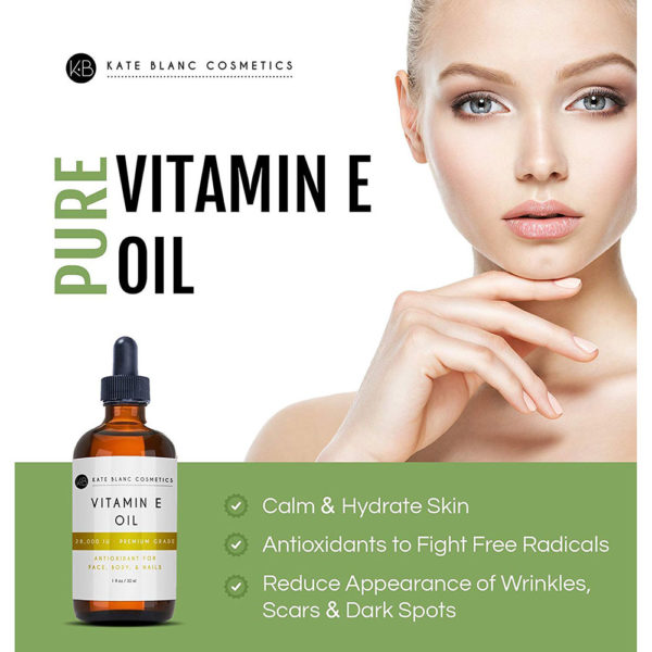 Vitamin E Oil by Kate Blanc. Moisturizes Face and Skin. 100% Pure, Extra Strength. 28,000 IU, Premium Grade, Antioxidants. Reduce Appearance of Scars, Wrinkles, Dark Spots. Free eBook w Recipes (1 oz) - Image 2
