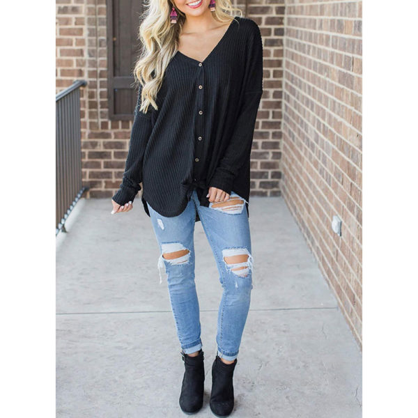 MIHOLL Womens Loose Blouse Short Sleeve V Neck Button Down T Shirts Tie Front Knot Casual Tops - Image 3
