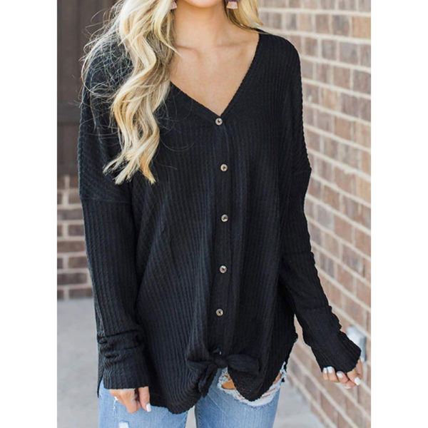MIHOLL Womens Loose Blouse Short Sleeve V Neck Button Down T Shirts Tie Front Knot Casual Tops - Image 4