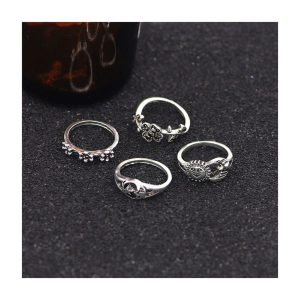 ZEALMER Knuckle Ring Set Vintage Carving Flower Turquoise Arrow Moon Boho Stackable Rings for women - Image 3