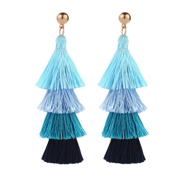 BaubleStar Tassel Earrings Handmade Tiered Thread Tassel Dangle Earrings, Multi Colors