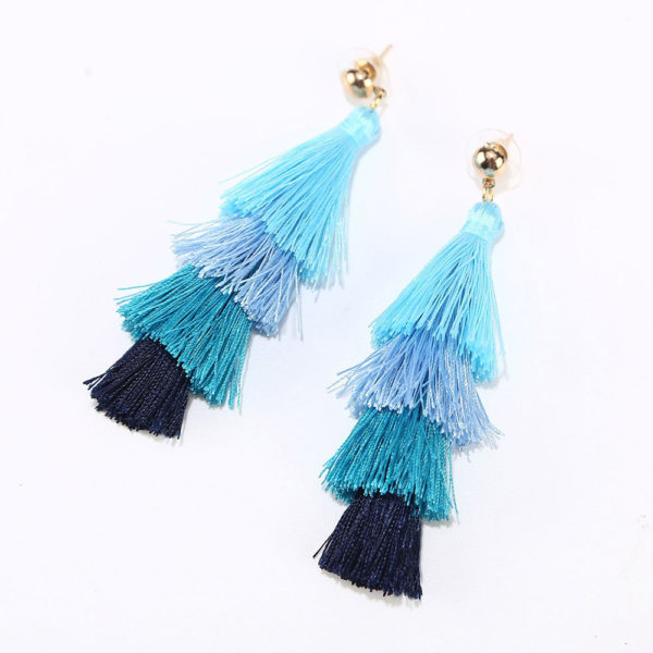 BaubleStar Tassel Earrings Handmade Tiered Thread Tassel Dangle Earrings, Multi Colors - Image 3