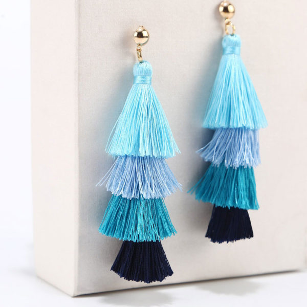 BaubleStar Tassel Earrings Handmade Tiered Thread Tassel Dangle Earrings, Multi Colors - Image 4