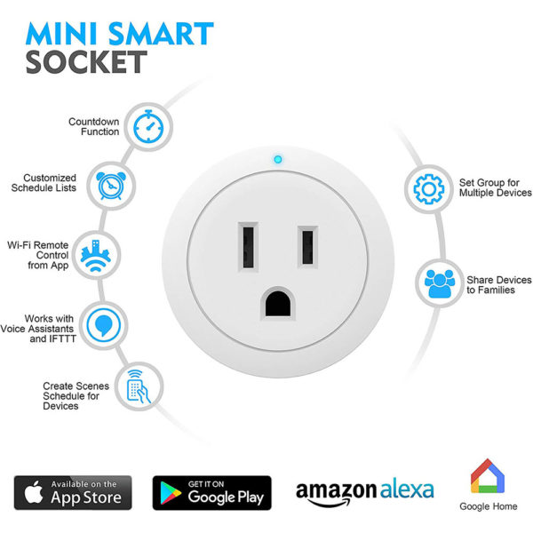 Smart Plug ESICOO, Plug works with Alexa, Google Home Ifttt, Wi-Fi Mini Smart Outlet, Only Supports 2.4GHz Network, No Hub Required (White 4 Pack) - Image 2