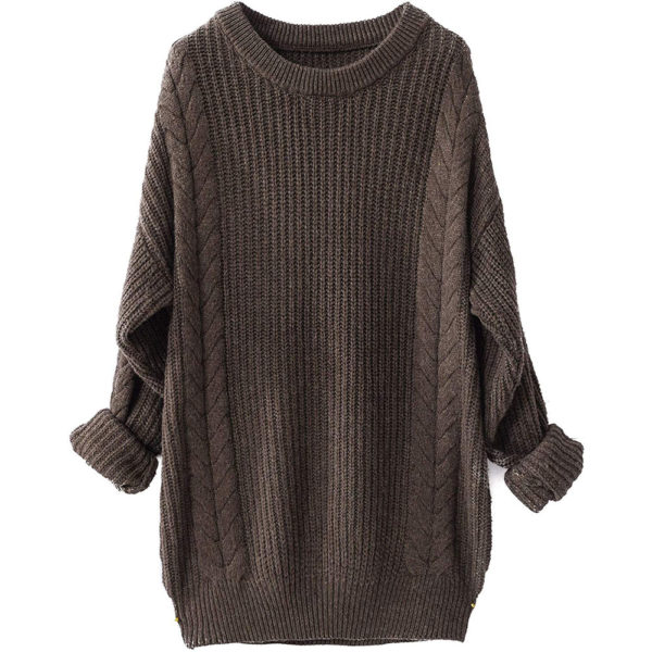 Liny Xin Women's Cashmere Oversized Loose Knitted Crew Neck Long Sleeve Winter Warm Wool Pullover Long Sweater Dresses Tops